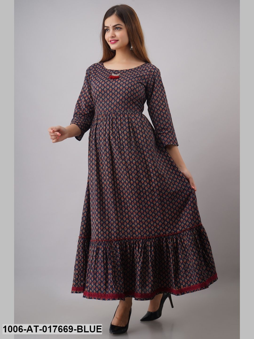 Cotton Printed Tired A-Line Kurta