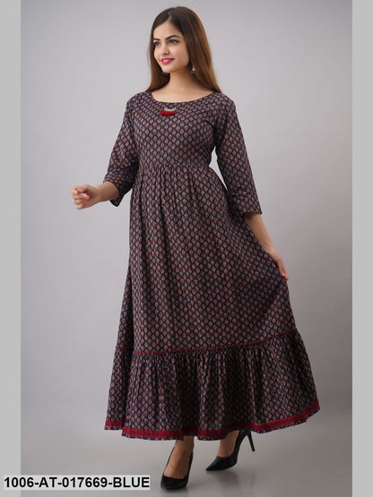 Cotton Printed Tired A-Line Kurta