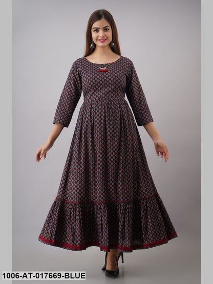 Cotton Printed Tired A-Line Kurta