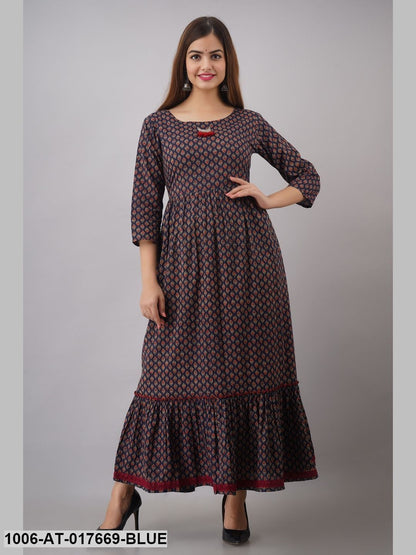 Cotton Printed Tired A-Line Kurta