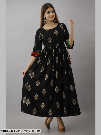 Gold Printed A-Line Kurta