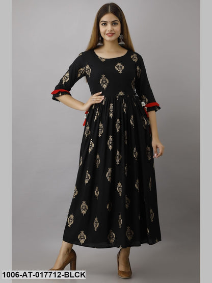 Gold Printed A-Line Kurta