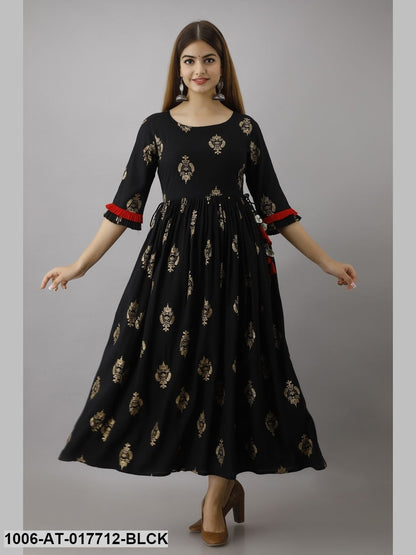 Gold Printed A-Line Kurta