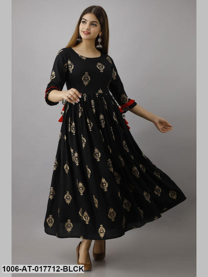 Gold Printed A-Line Kurta