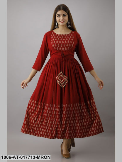 Gold Printed Flared Kurta