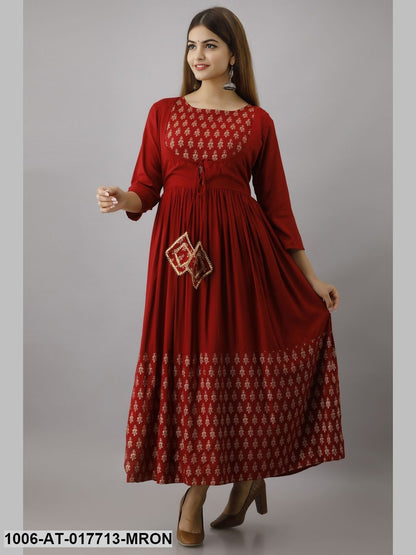 Gold Printed Flared Kurta