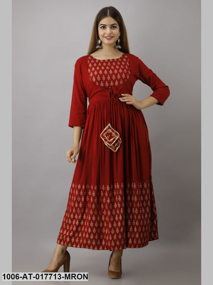 Gold Printed Flared Kurta