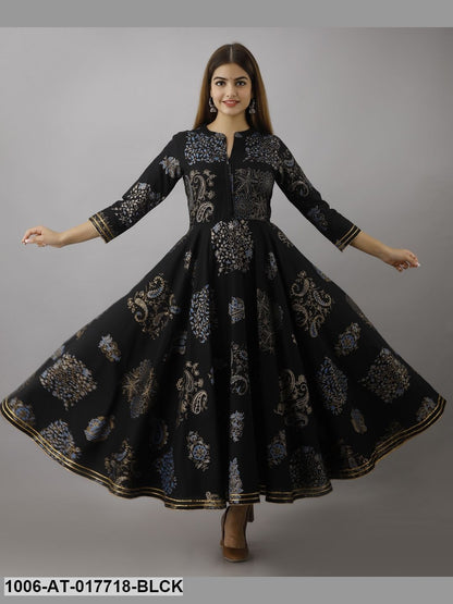 Gold Printed Flared Kurta