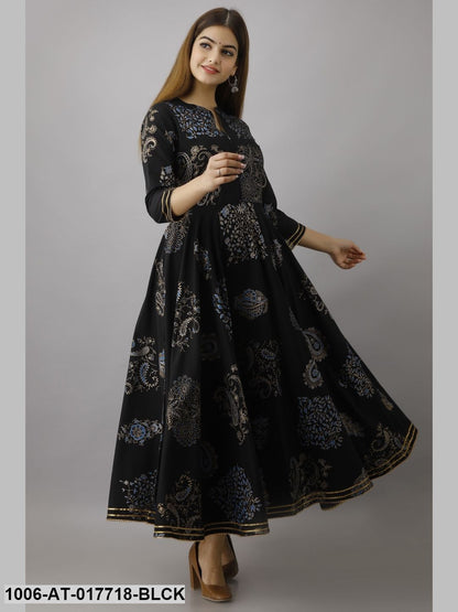 Gold Printed Flared Kurta