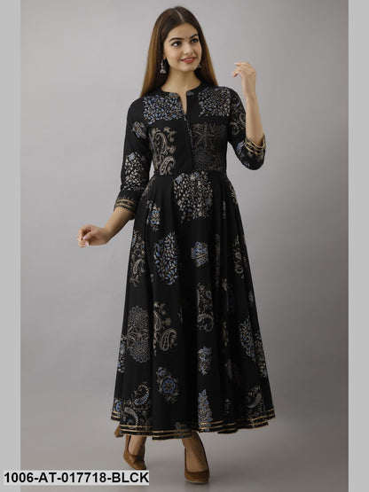 Gold Printed Flared Kurta