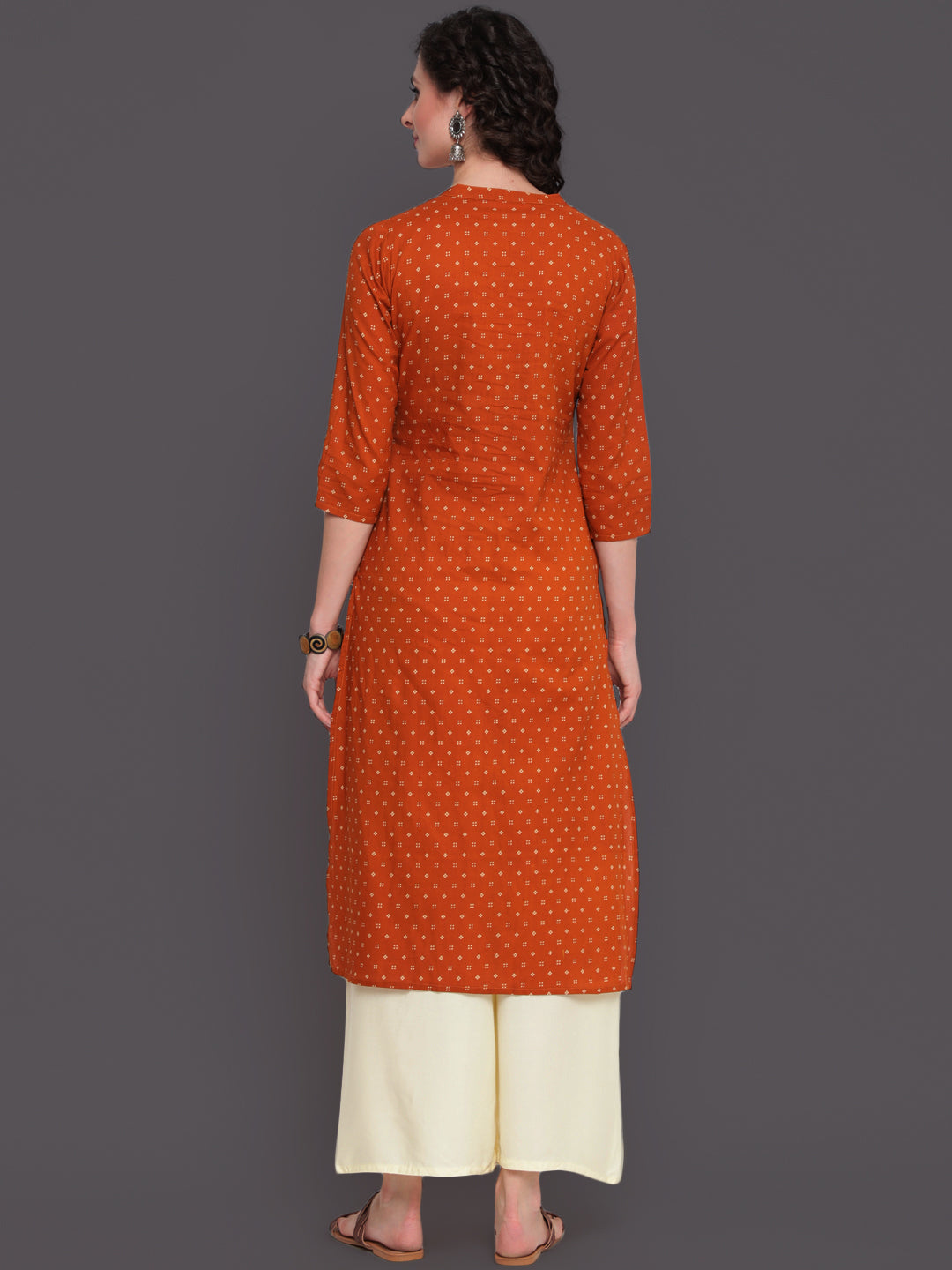 Printed Straight Calf Length 3/4 Sleeves Collor Neck Cotton Kurta