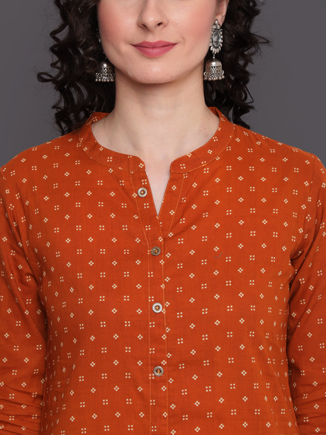 Printed Straight Calf Length 3/4 Sleeves Collor Neck Cotton Kurta