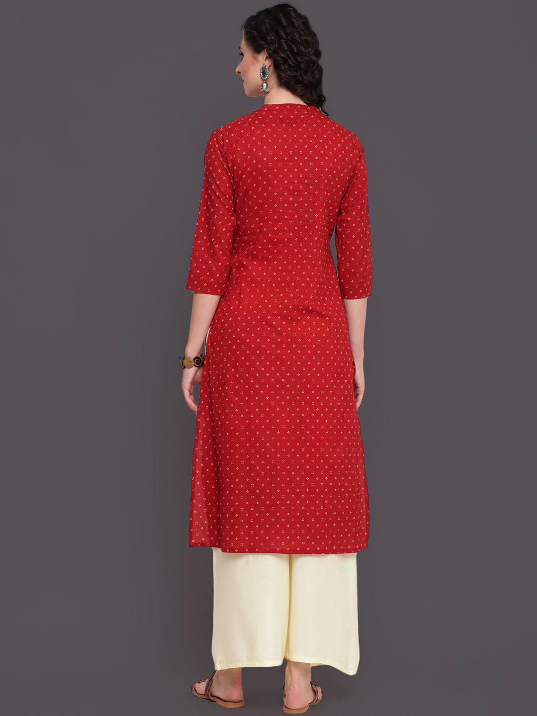 Printed Straight Calf Length 3/4 Sleeves Collor Neck Cotton Kurta