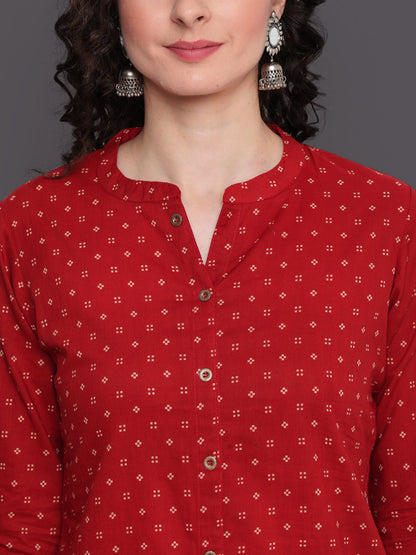 Printed Straight Calf Length 3/4 Sleeves Collor Neck Cotton Kurta