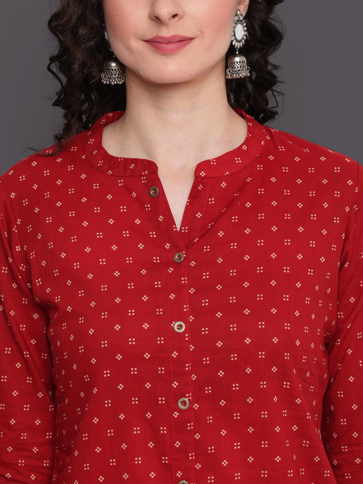 Printed Straight Calf Length 3/4 Sleeves Collor Neck Cotton Kurta