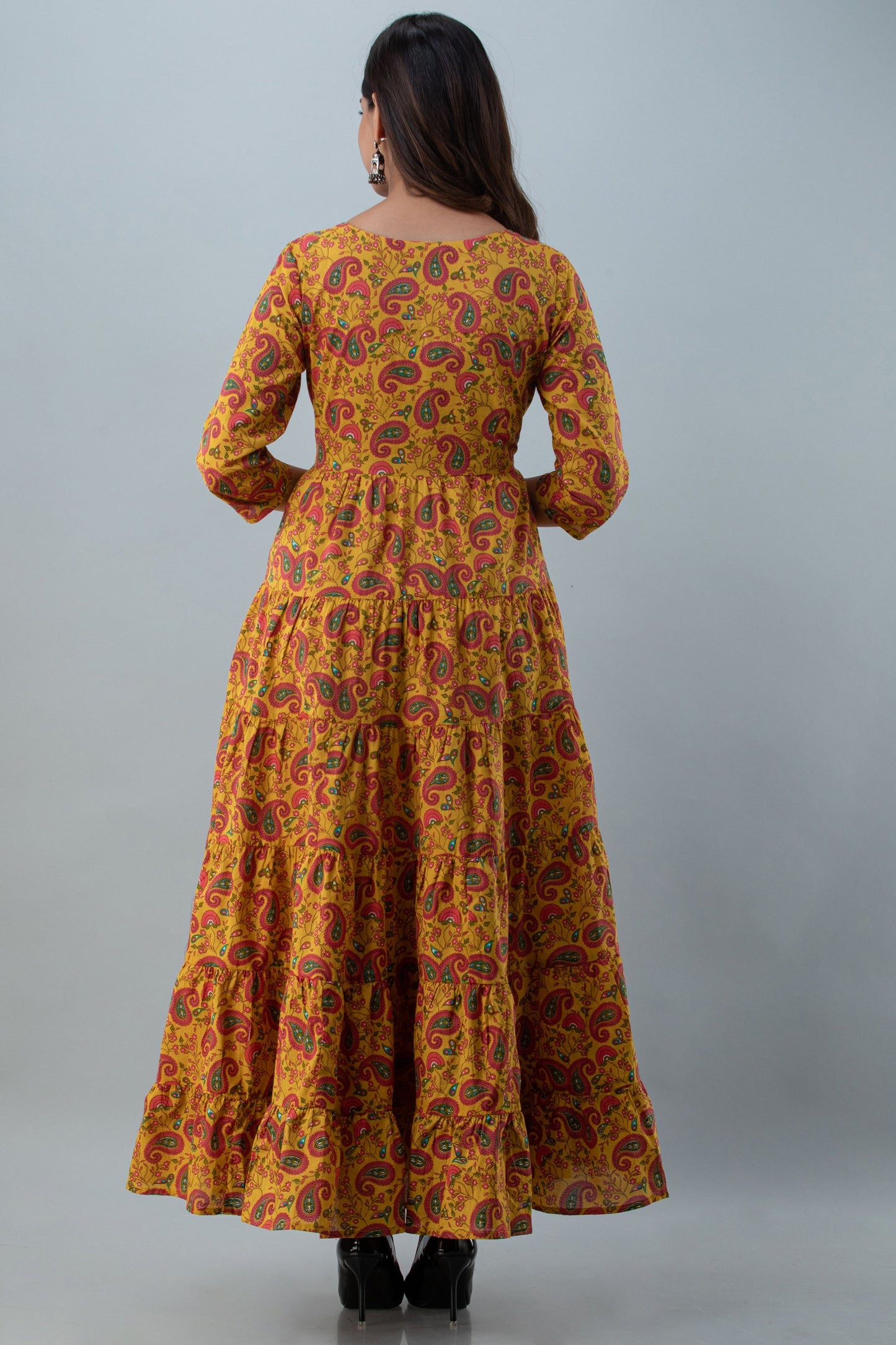 Printed Flared Ankle 3/4 Sleeves Round Neck Cotton Kurta