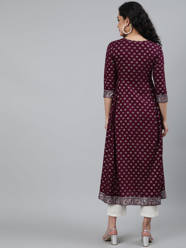 Rayon Embroidered (Sequence) 3/4 Sleeve Flared Round Neck Calf Length Kurta