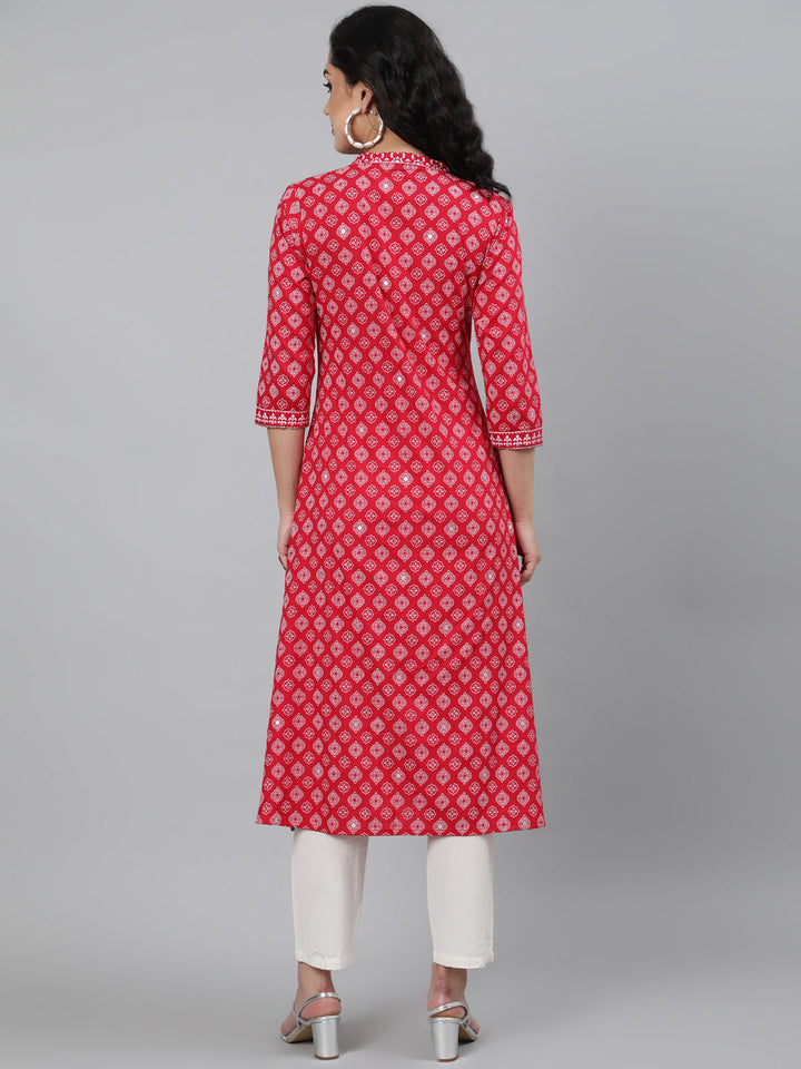 Rayon Printed 3/4 Sleeve A-Line Collar Neck Calf Length Kurta