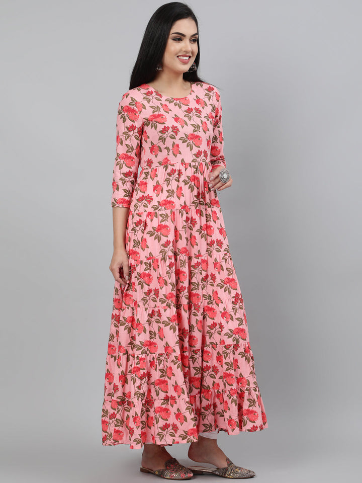 Rayon Printed 3/4 Sleeve Flared Round Neck Ankle Length Length Kurta