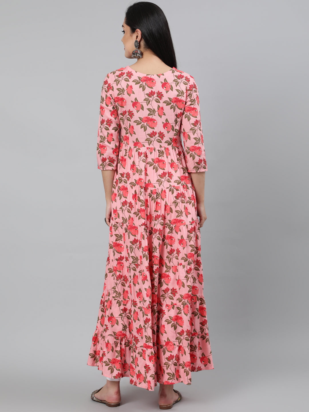 Rayon Printed 3/4 Sleeve Flared Round Neck Ankle Length Length Kurta