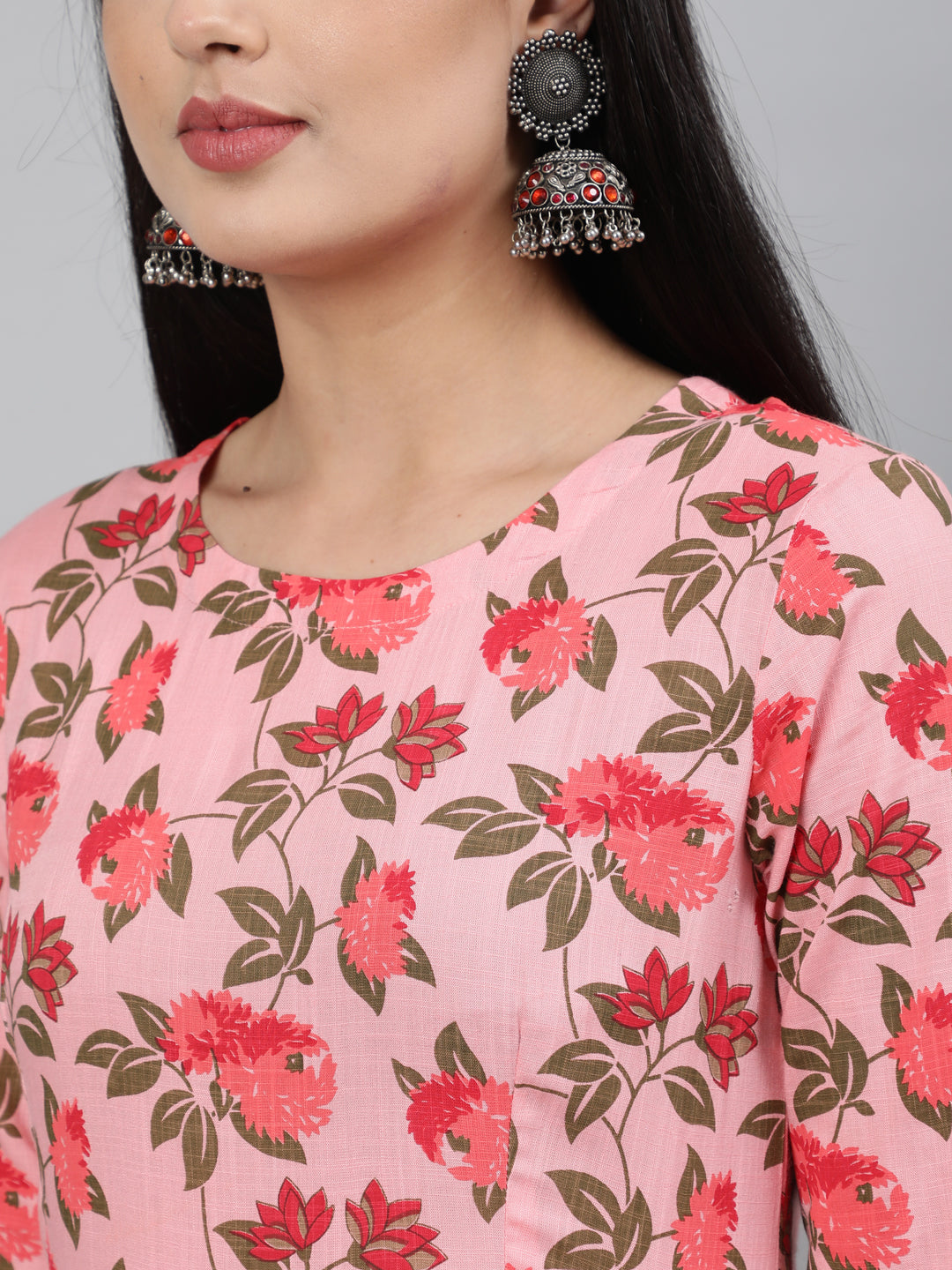 Rayon Printed 3/4 Sleeve Flared Round Neck Ankle Length Length Kurta