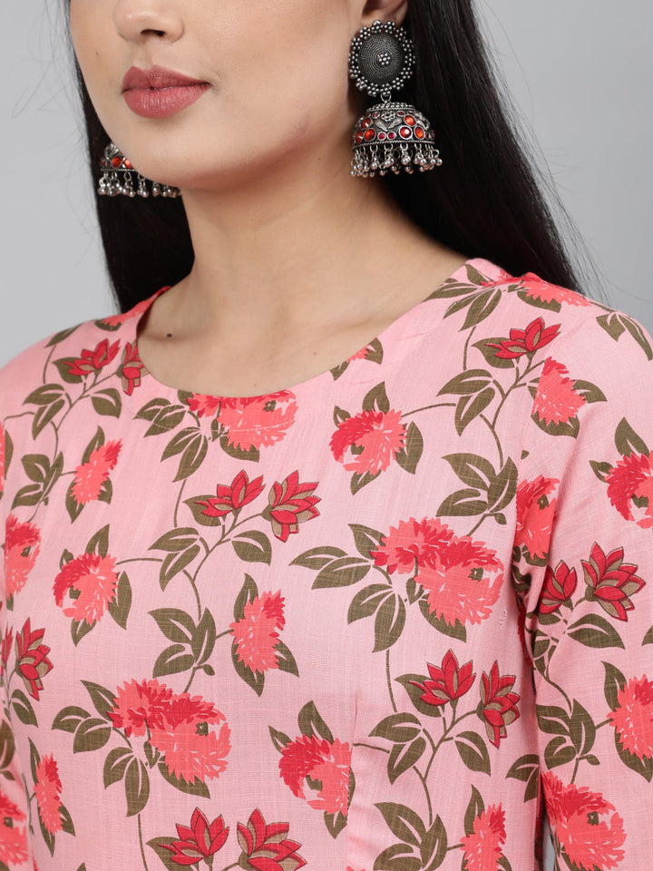 Rayon Printed 3/4 Sleeve Flared Round Neck Ankle Length Length Kurta