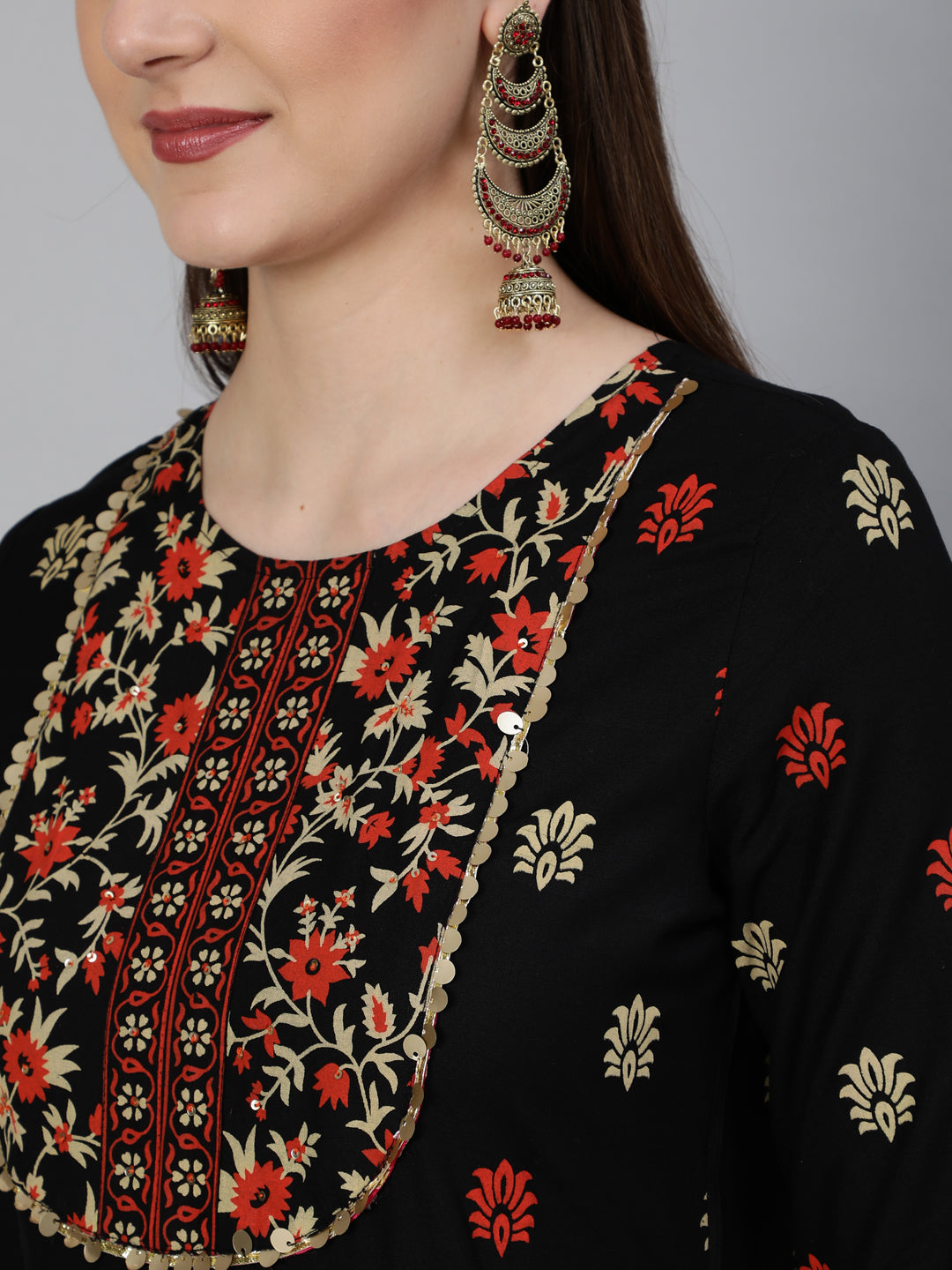 Rayon  Printed Flared 3/4 Sleeve Round Neck Ankle Length Kurta