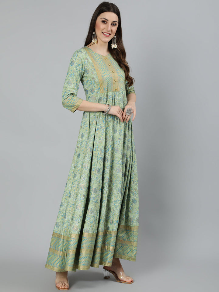 Rayon Foil Printed Flared 3/4 Sleeve Round Neck Full length Kurta