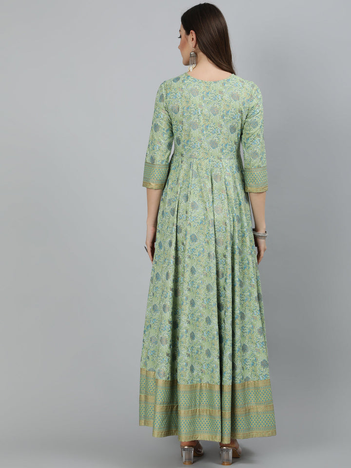 Rayon Foil Printed Flared 3/4 Sleeve Round Neck Full length Kurta