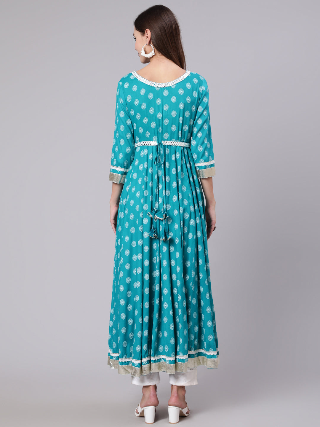 Rayon Ankle Length Printed Flared 3/4 Sleeve Round Neck Kurta Dupatta Set