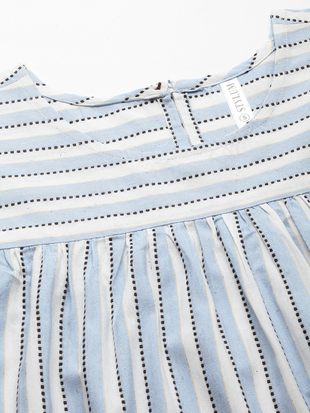Self Woven Striped Cotton Blend Top and Pant Set