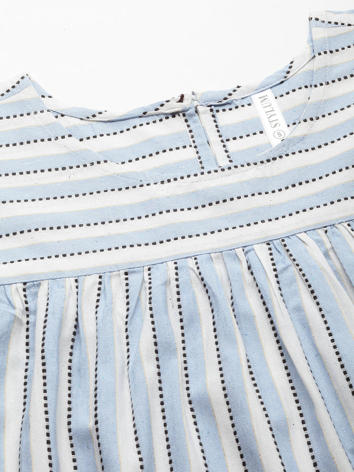 Self Woven Striped Cotton Blend Top and Pant Set