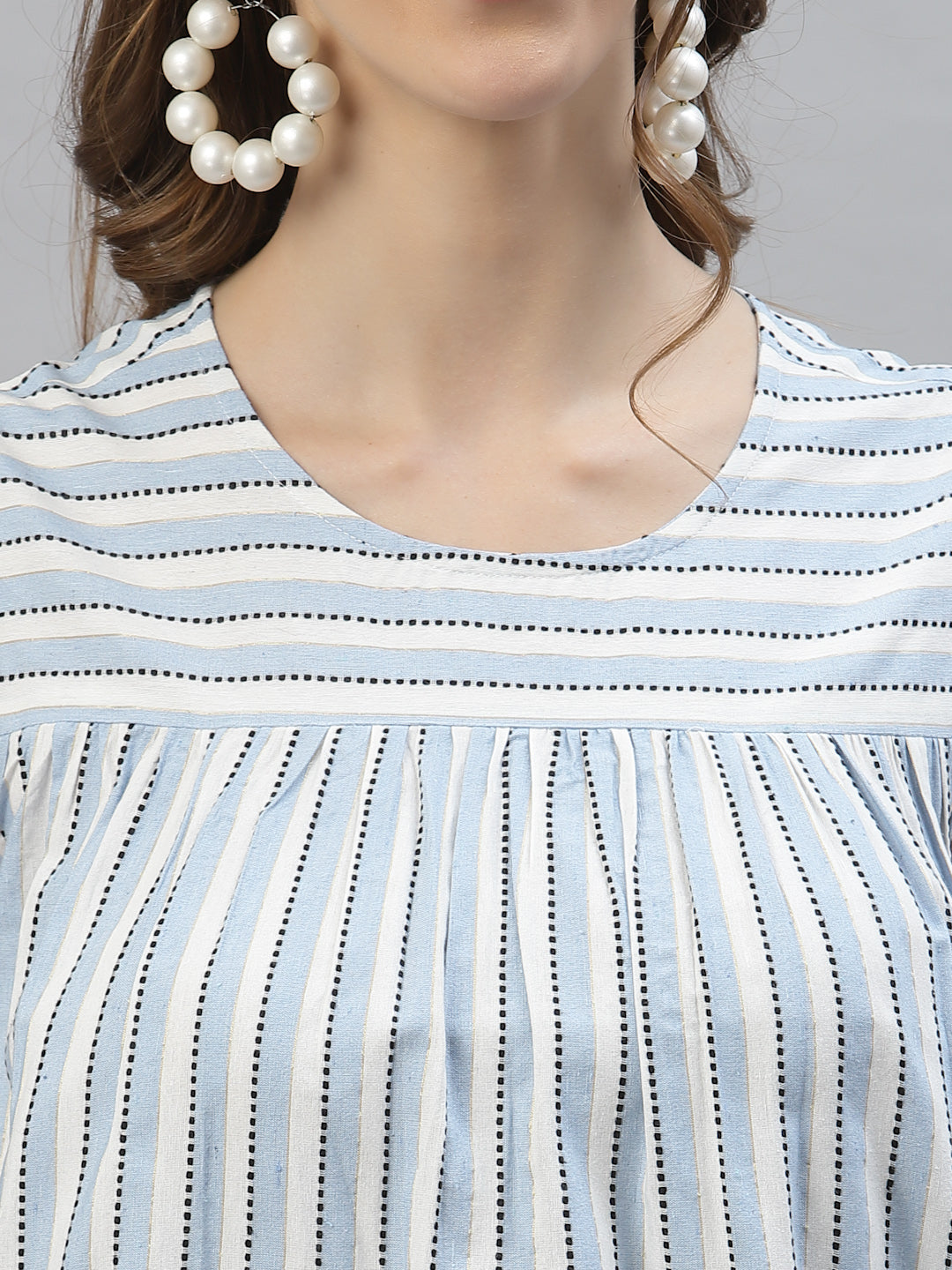 Self Woven Striped Cotton Blend Top and Pant Set