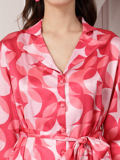 Geometric Printed Satin Co-Ord Set