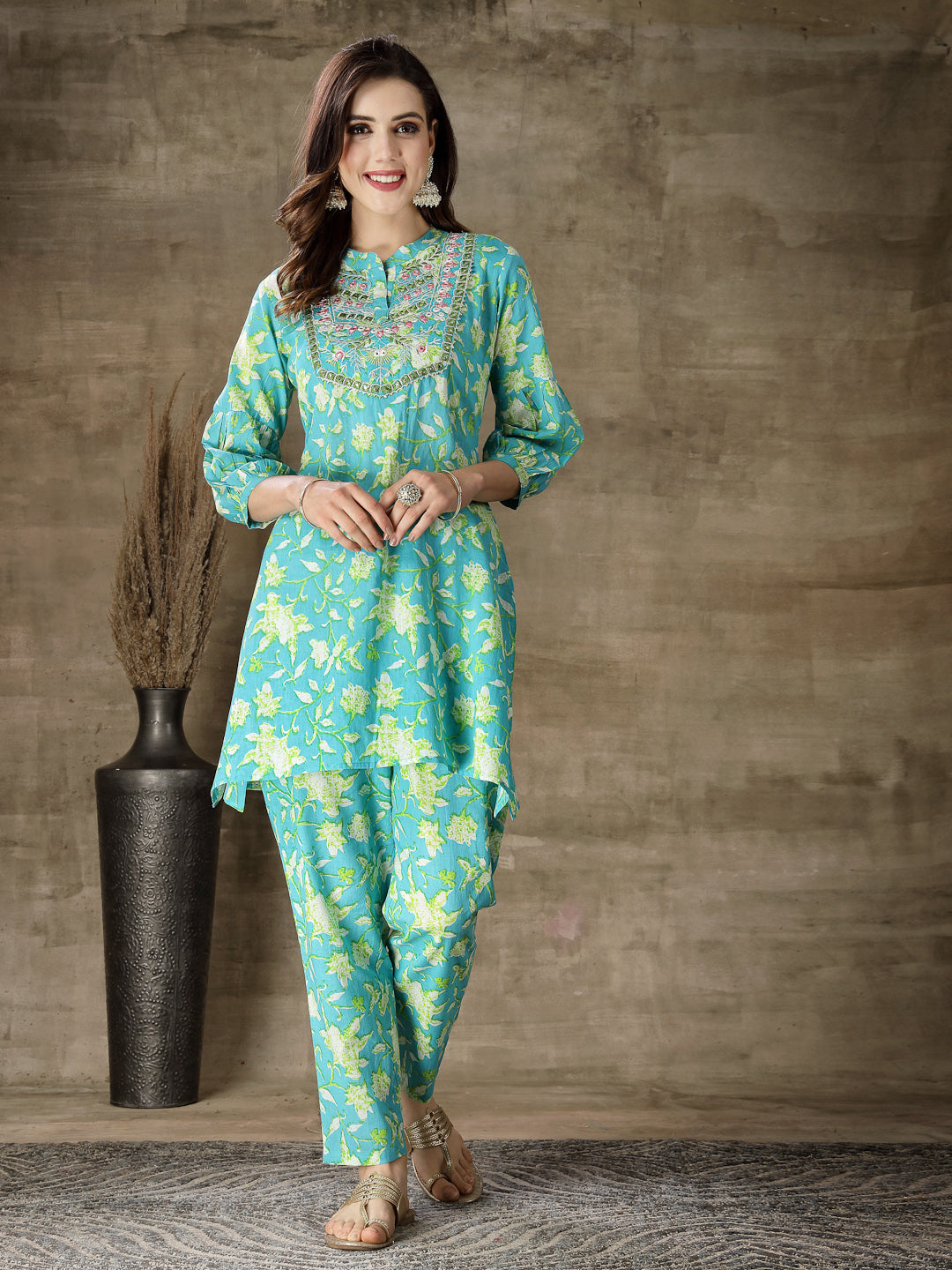Printed & Embroidered Cotton Co-Ord Set