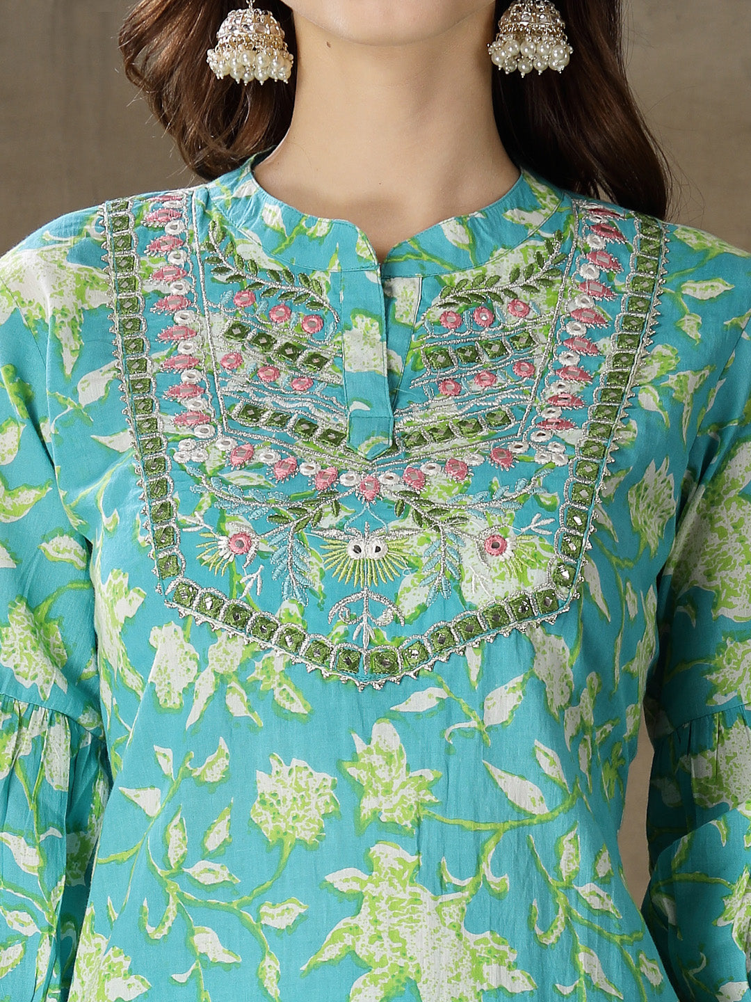 Printed &amp; Embroidered Cotton Co-Ord Set