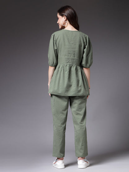 Self Woven Kantha Cotton Co-Ord Set