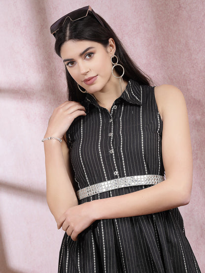 Woven Lurex Striped Cotton Blend Co-Ord Set