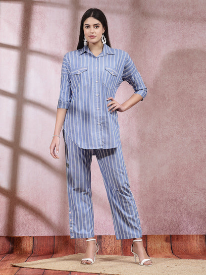 Woven Striped Cotton Blend Co-Ord Set