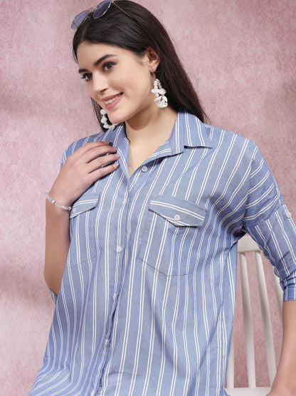 Woven Striped Cotton Blend Co-Ord Set