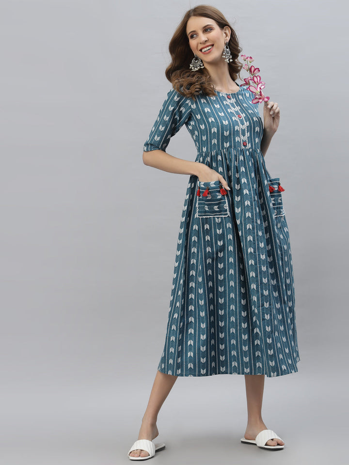 Self Design Cotton Blend Maxi Dress