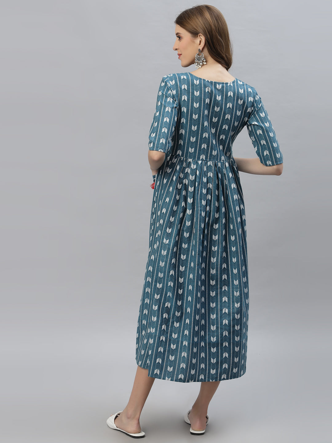 Self Design Cotton Blend Maxi Dress