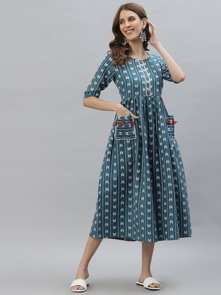 Self Design Cotton Blend Maxi Dress
