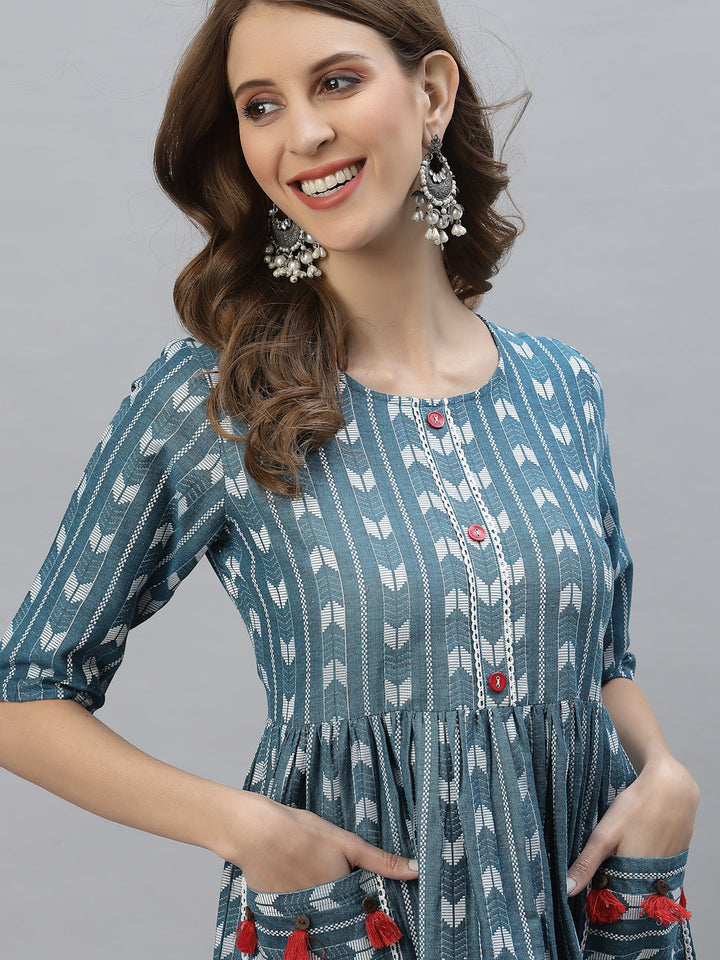 Self Design Cotton Blend Maxi Dress