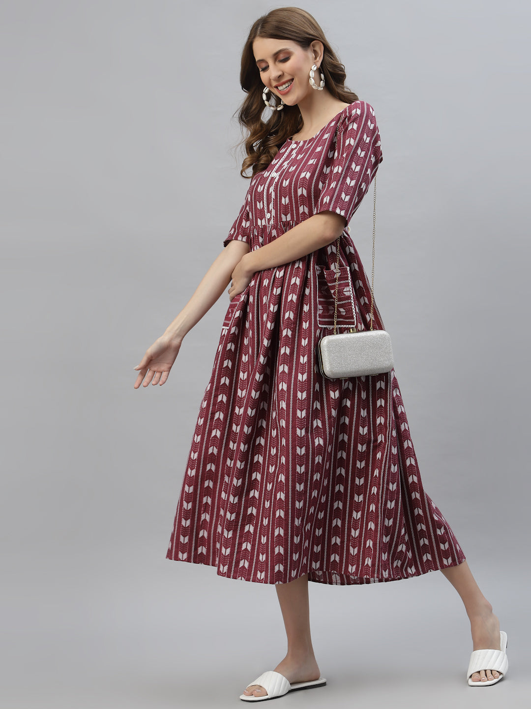 Self Design Cotton Blend Maxi Dress