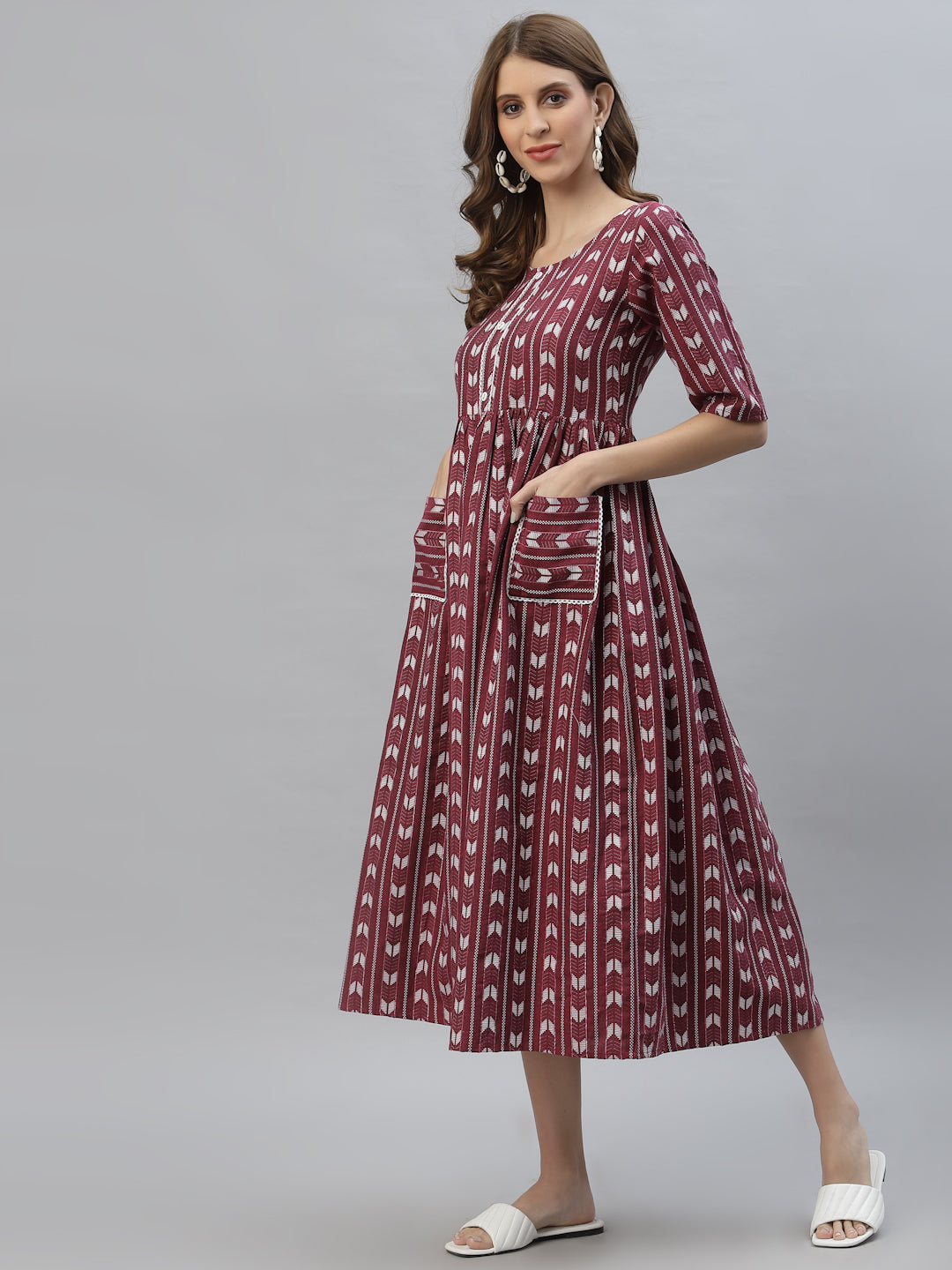 Self Design Cotton Blend Maxi Dress