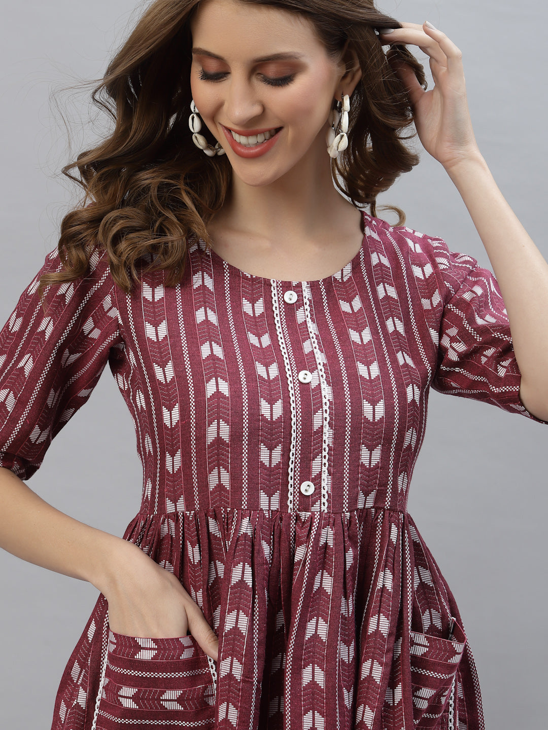 Self Design Cotton Blend Maxi Dress