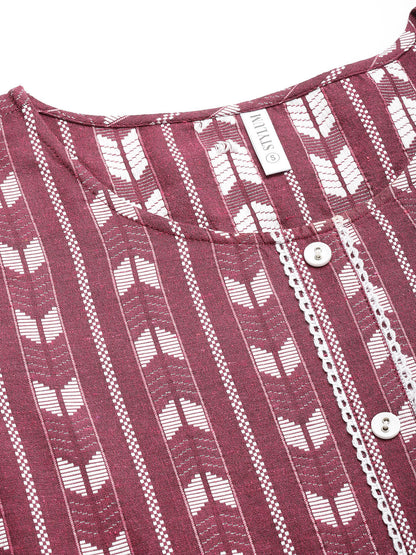 Self Design Cotton Blend Maxi Dress