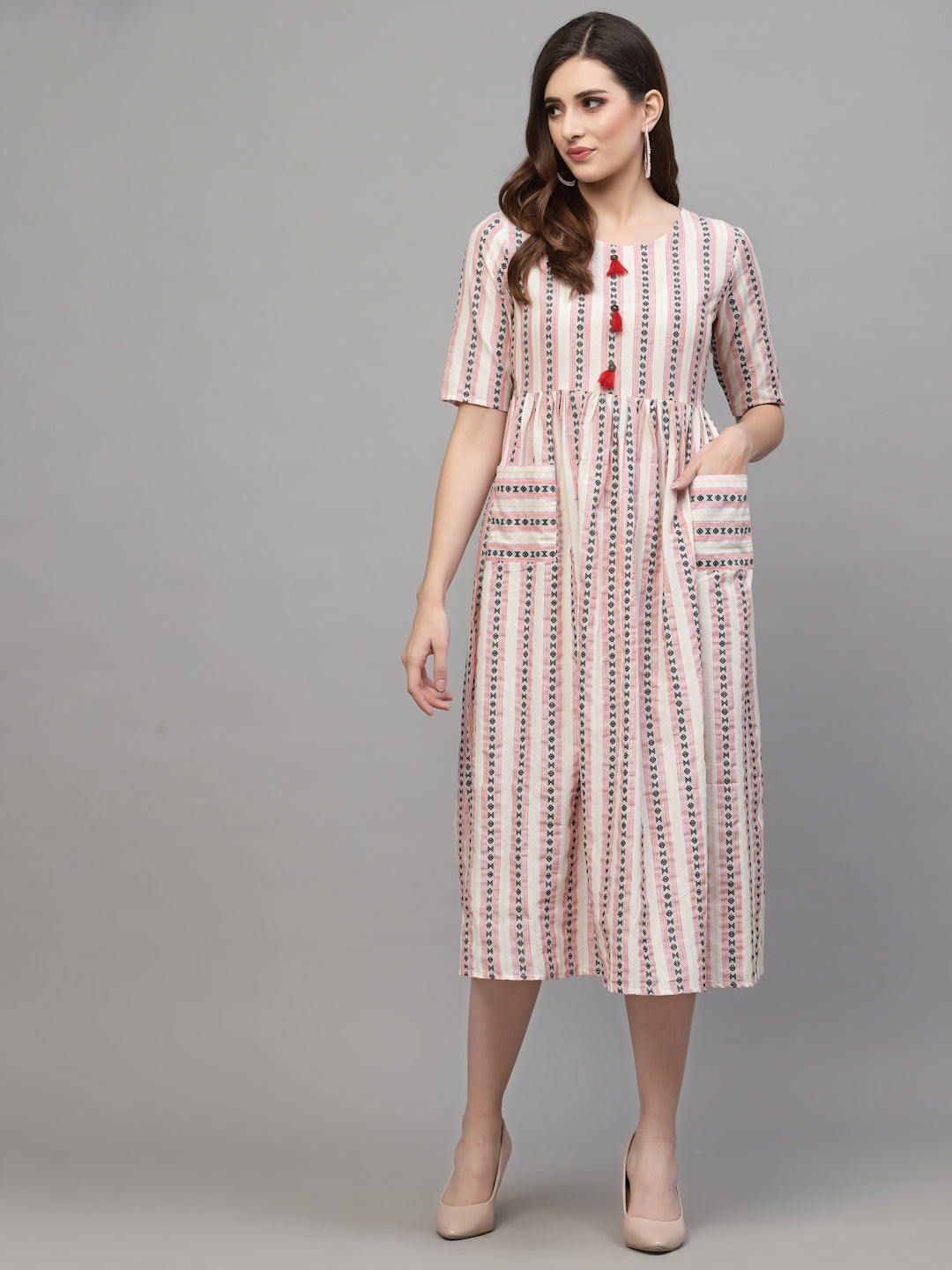 Woven Designed Cotton Blend Ethnic Dress