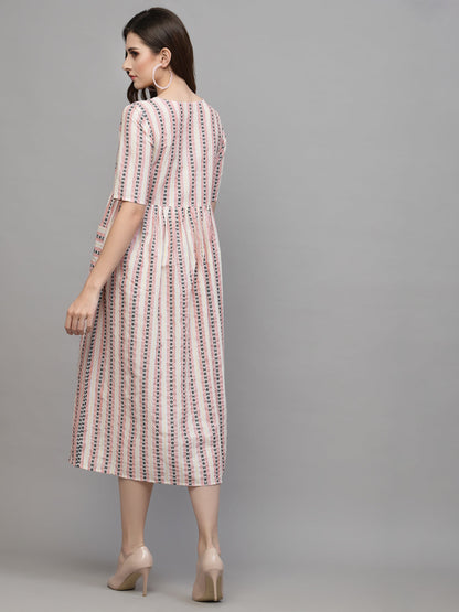 Woven Designed Cotton Blend Ethnic Dress